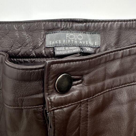 Folio Saks Fifth Avenue 100% Leather Pants Butter Soft in Chocolate Brown 12 - Picture 5 of 11